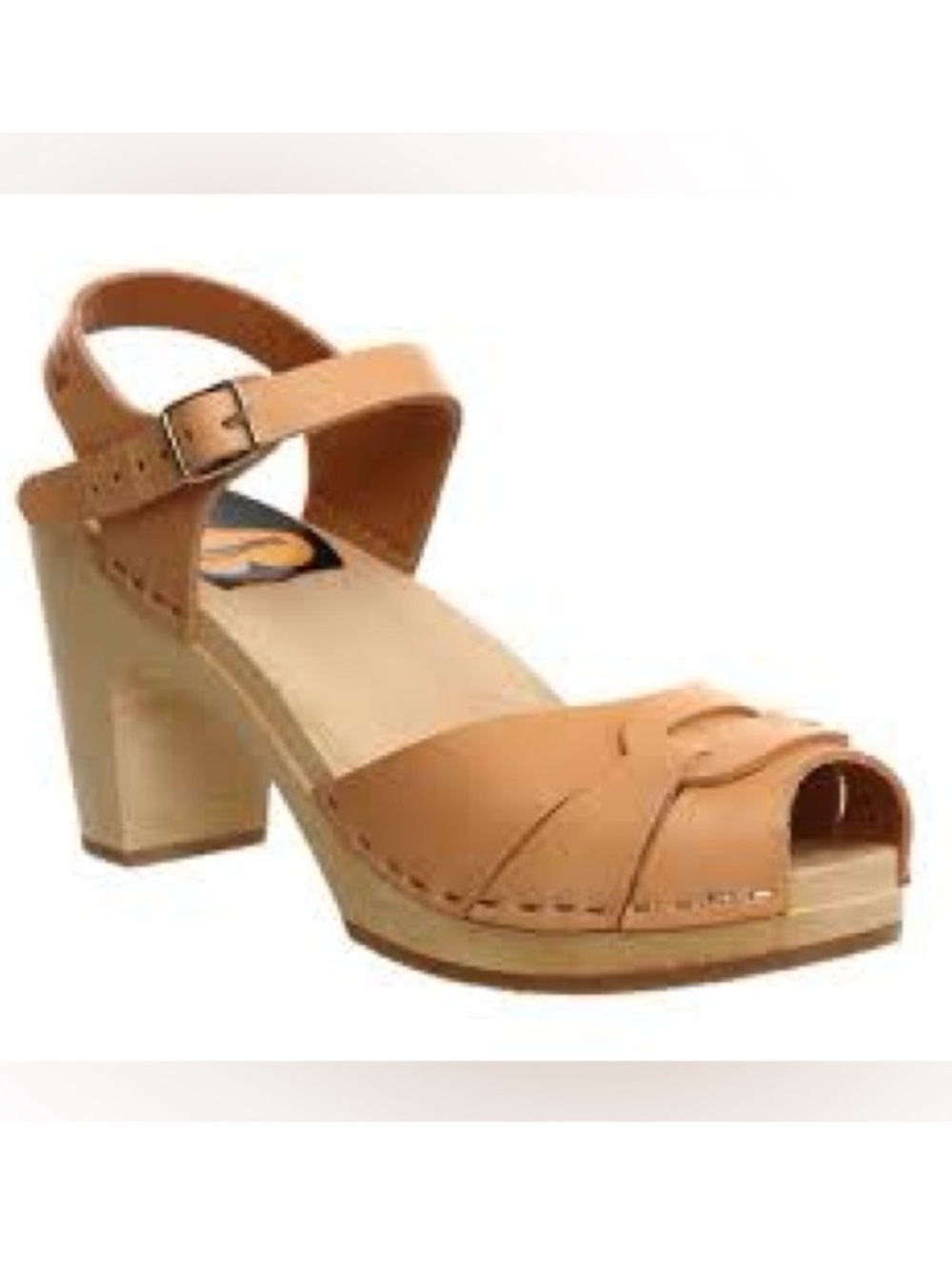 Swedish Hasbeens Tan Leather Peep-Toe Clogs size 10 or 41